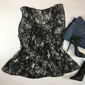 Lane Bryant Peplum Black White Sheer Blouse - 18